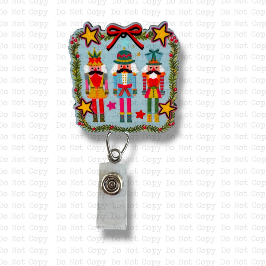 Festive Wreath Nutcracker Interchangeable Badge Button with Reel Option