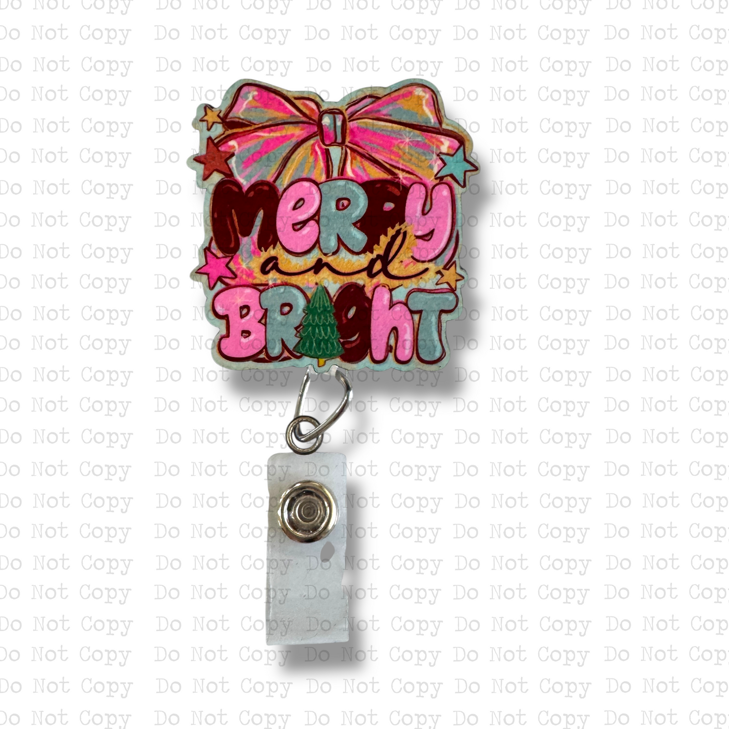 Merry and Bright Bow Interchangeable Badge Button with Reel Option