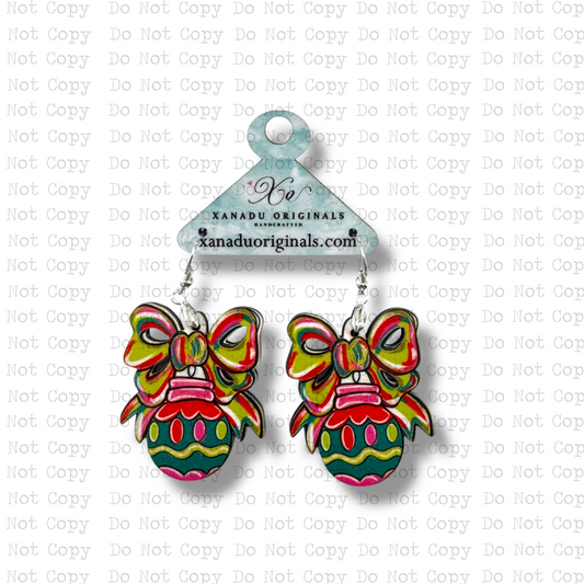 Festive Bow Green Globe Earrings