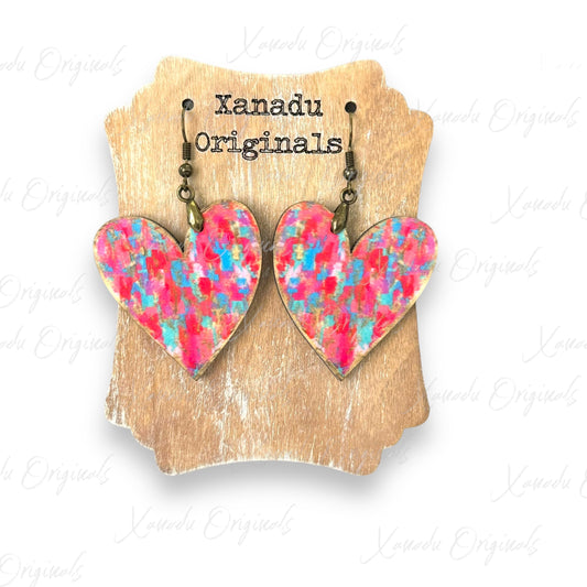 Gold Foil Painted Pink Heart Earrings
