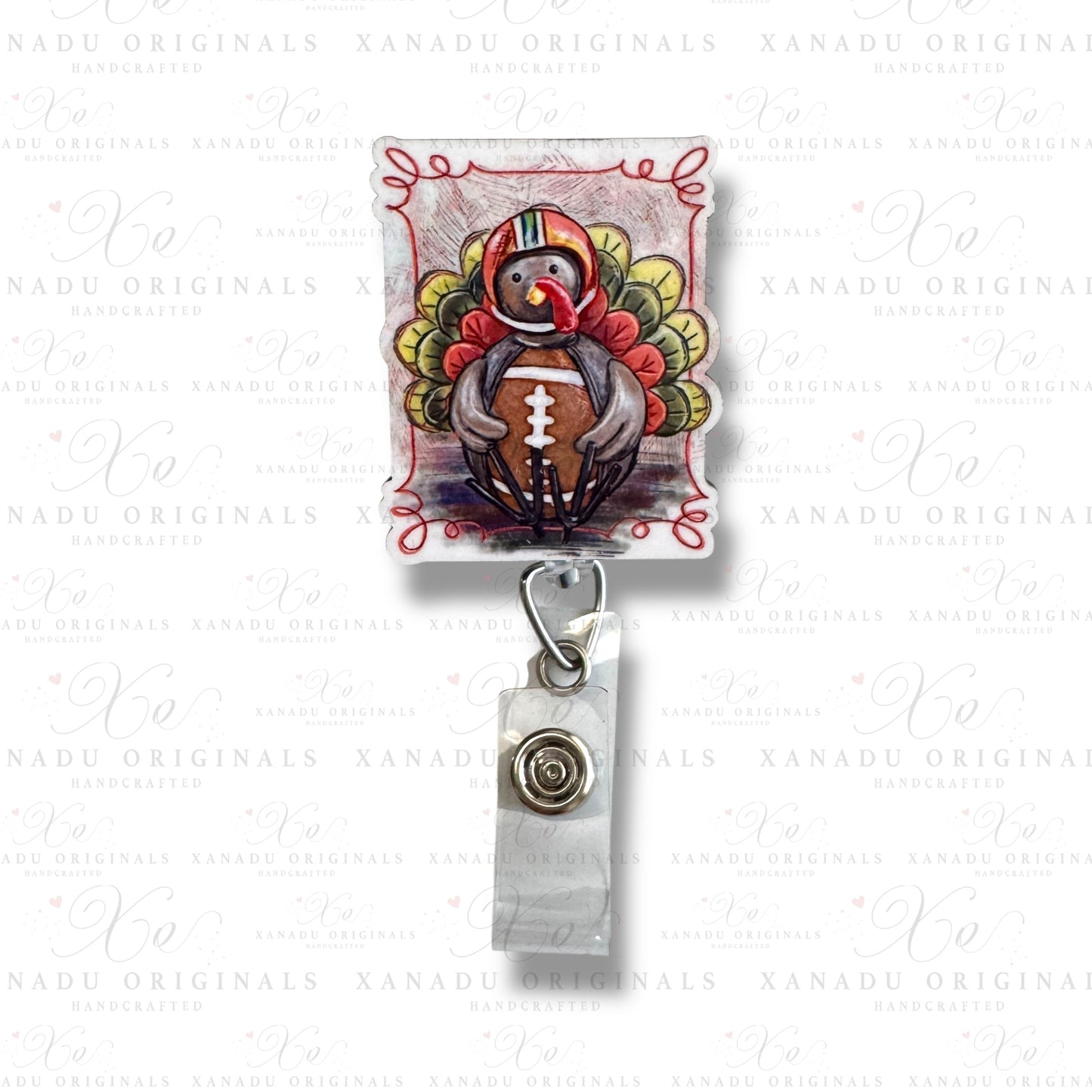 Football Turkey Interchangeable Badge Button with Reel Option