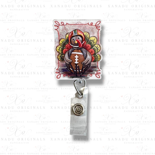 Football Turkey Interchangeable Badge Button with Reel Option