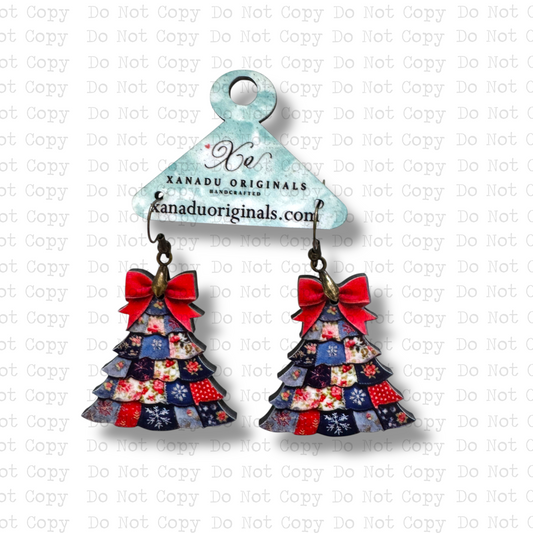 Denim Christmas Tree Earrings