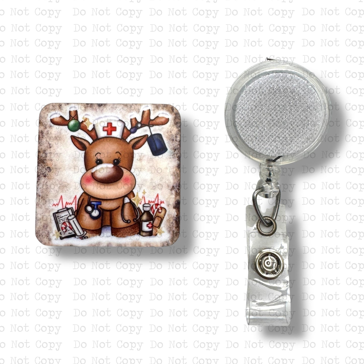 Reindeer Nurse Interchangeable Badge Button with Reel Option