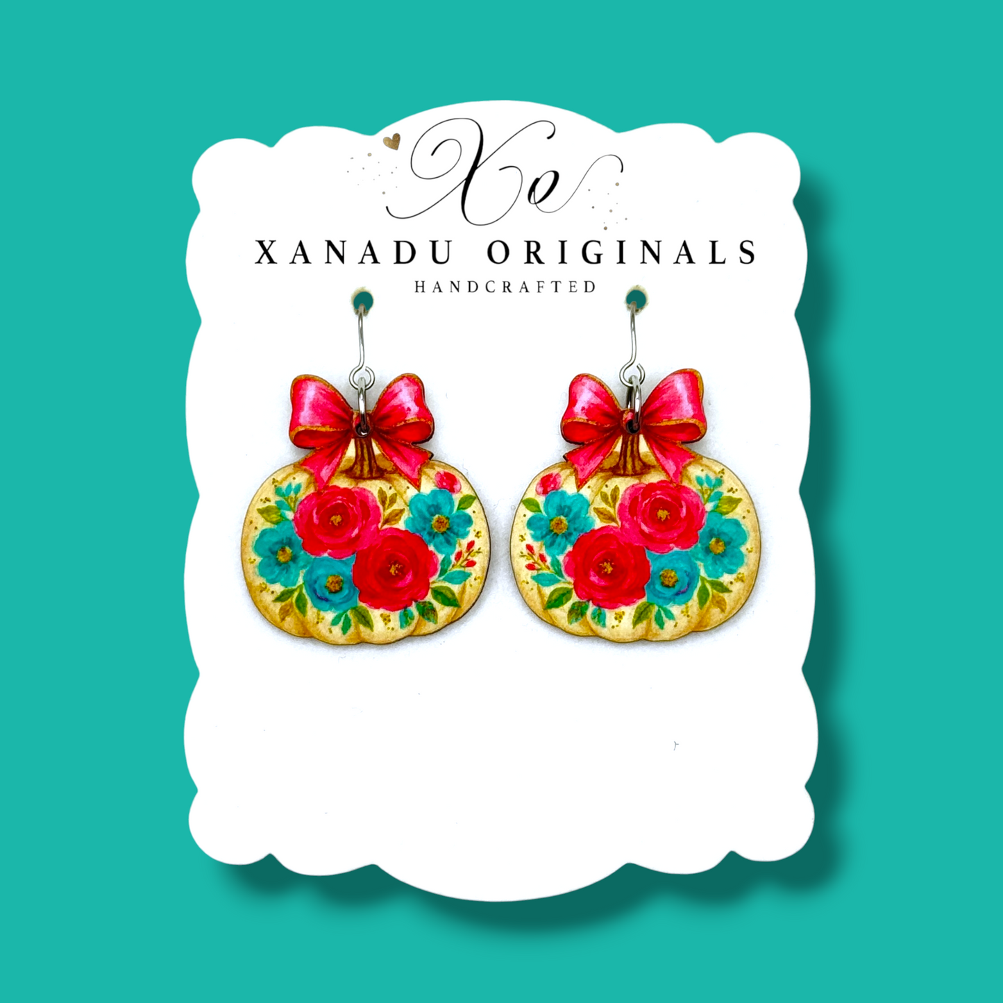 Preppy Pink Bow Pumpkin Dangle Earrings