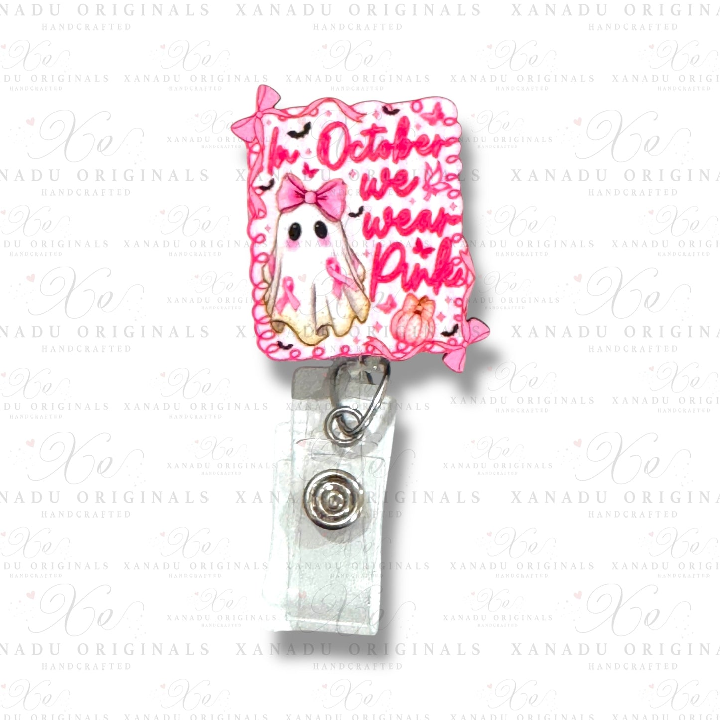 October We Wear Pink Interchangeable Badge Button with Reel Option
