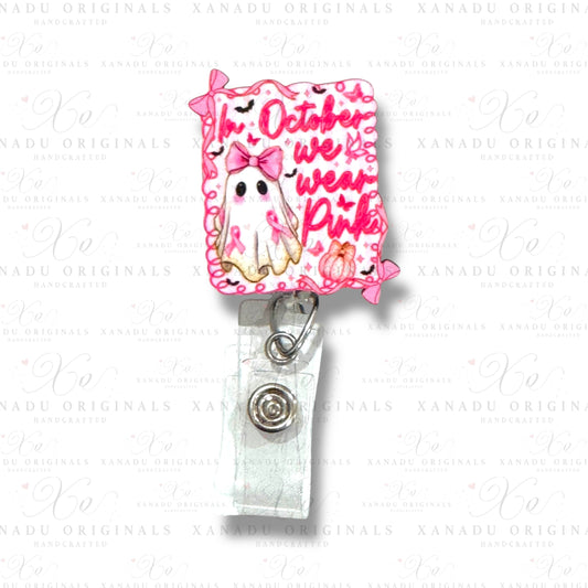 October We Wear Pink Interchangeable Badge Button with Reel Option