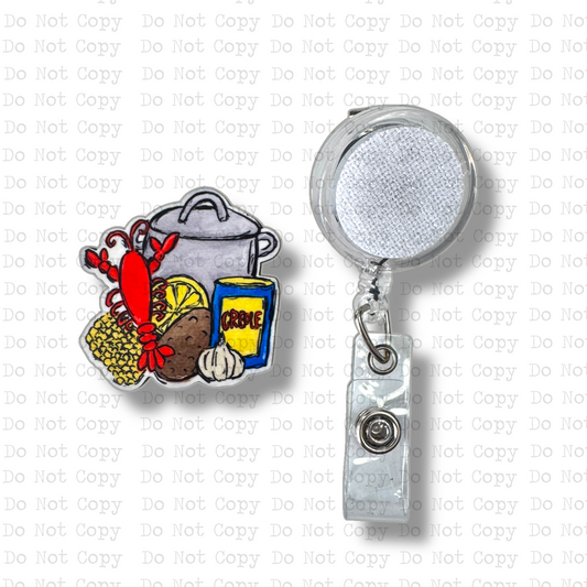 Crawfish Boil Interchangeable Badge Button with Reel Option