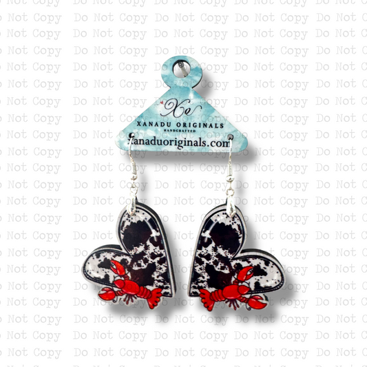 Crawfish Cowhide Heart Earrings