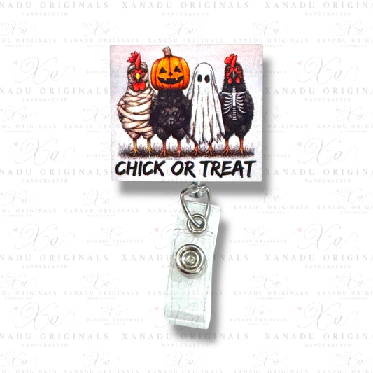 Chick Or Treat Interchangeable Badge Button with Reel Option