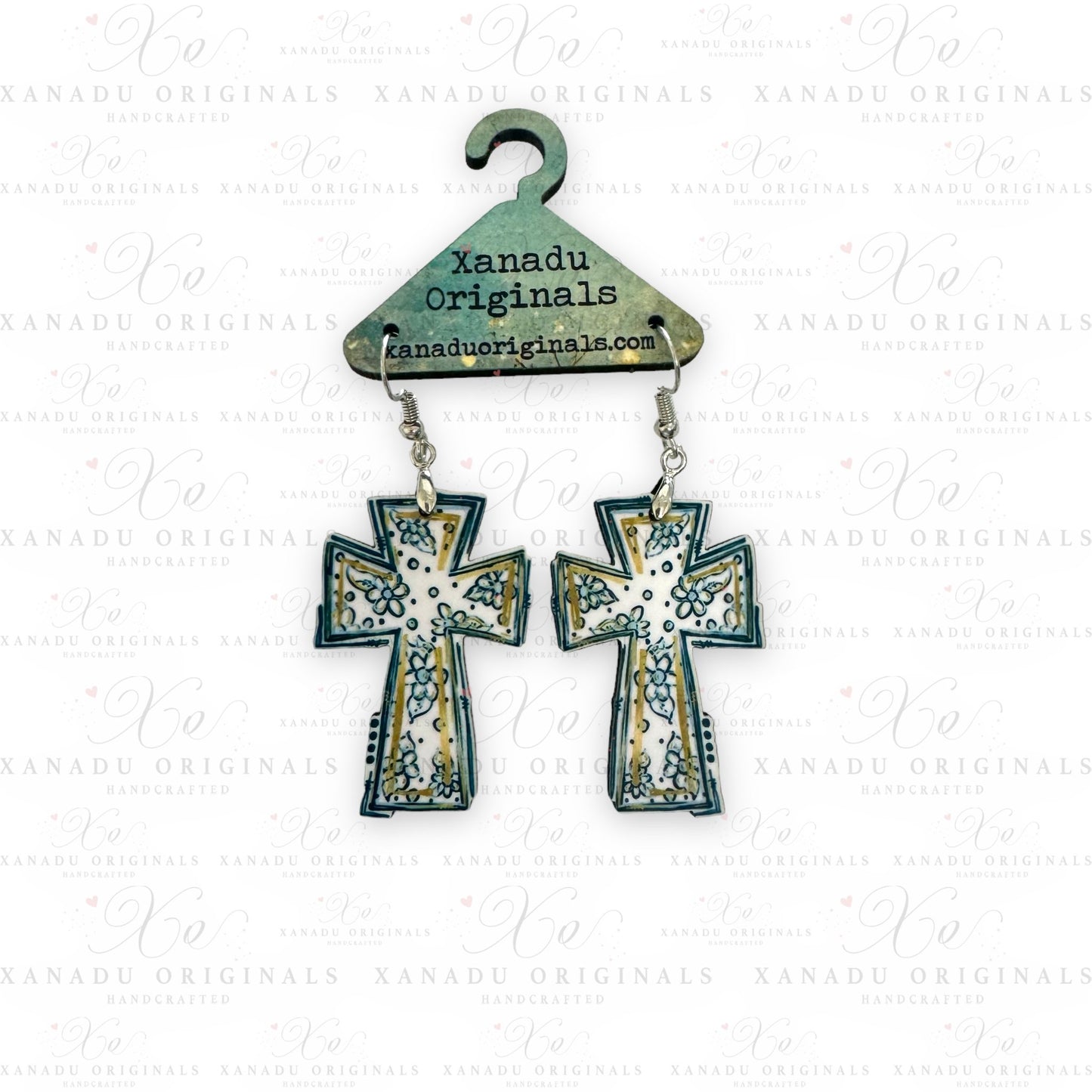 Blue And White Cross Earrings - 1