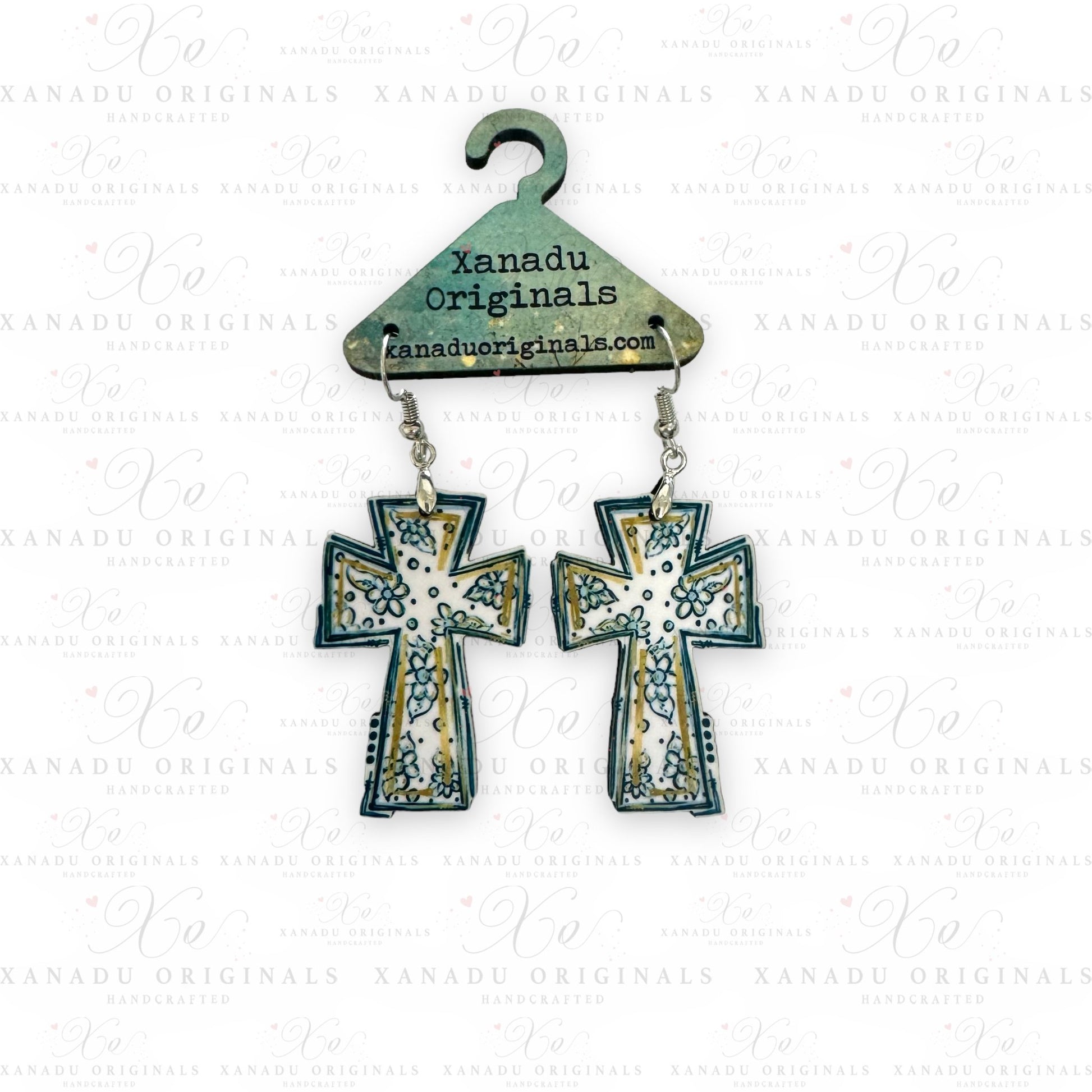 Blue And White Cross Earrings - 1