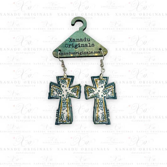 Blue And White Cross Earrings - 1