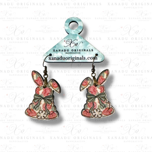 Painted Floral Bunny Earrings - 1