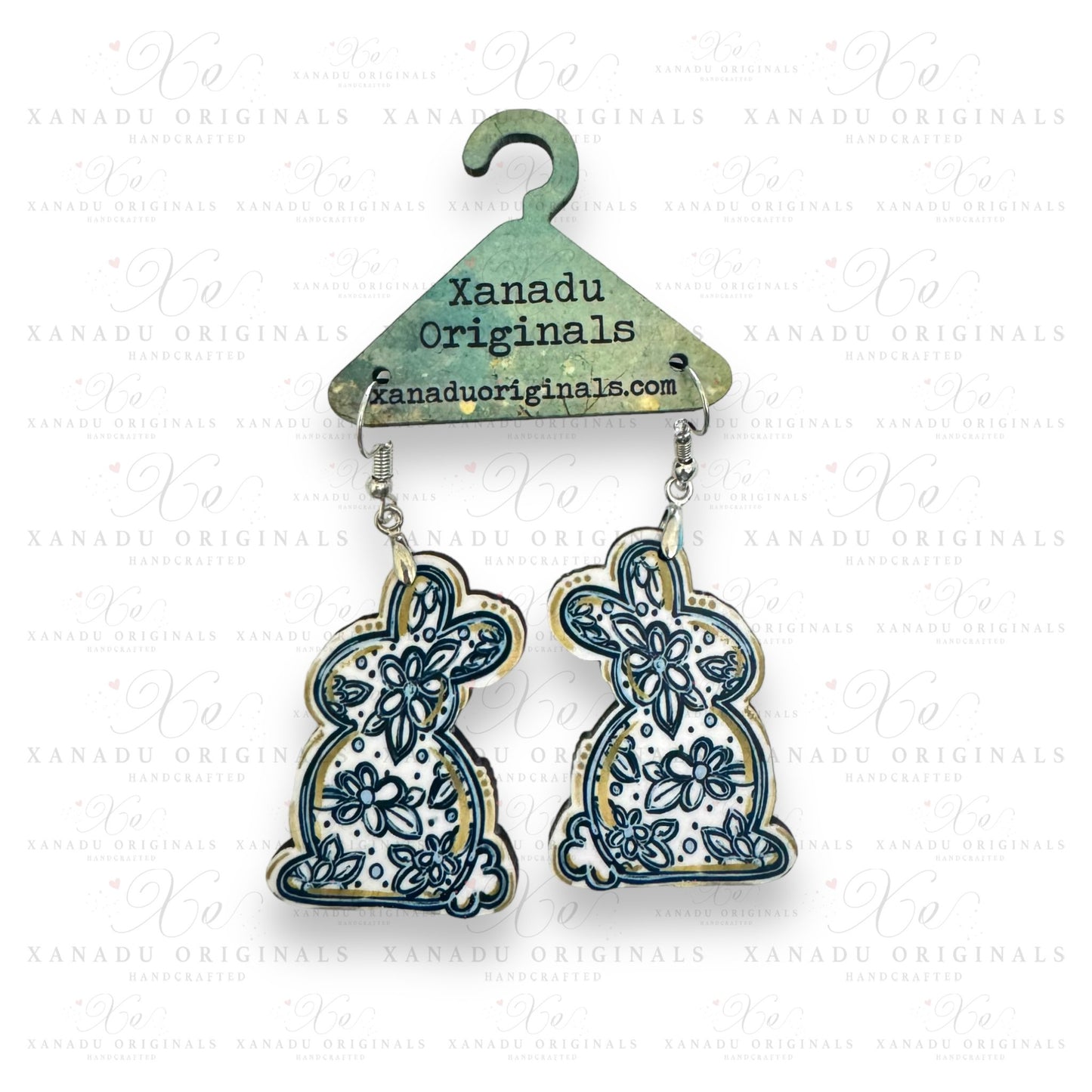 Blue And White Bunny Earrings - 1