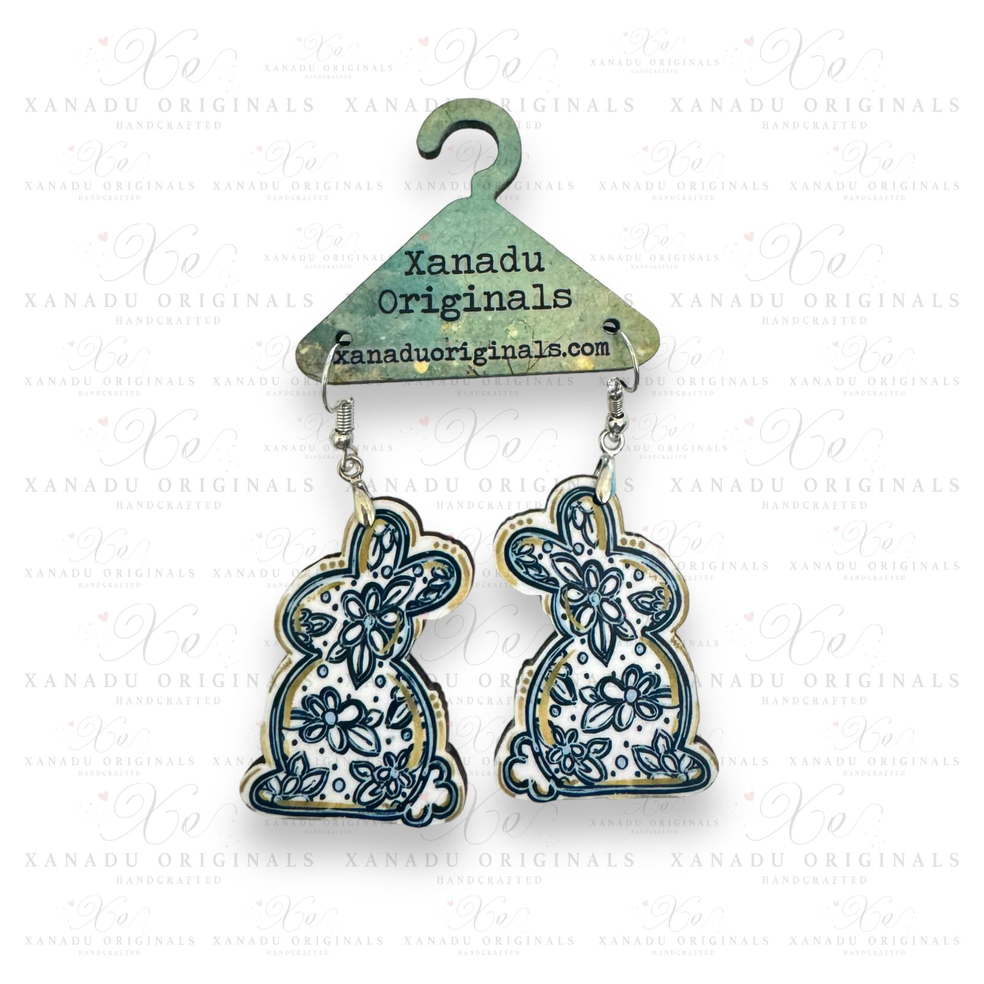 Blue And White Bunny Earrings - 1