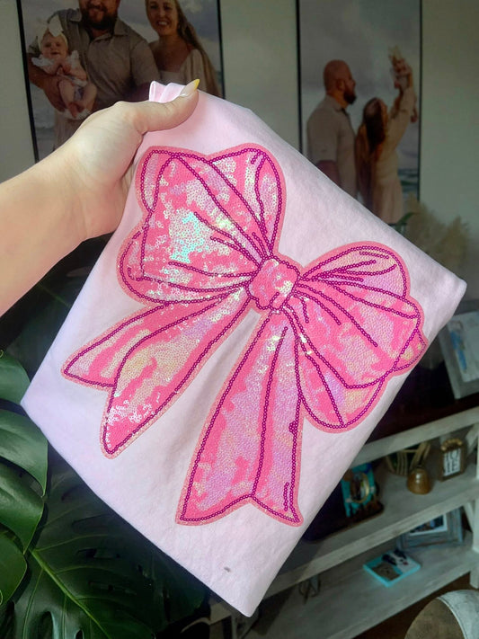 pink sequin bow