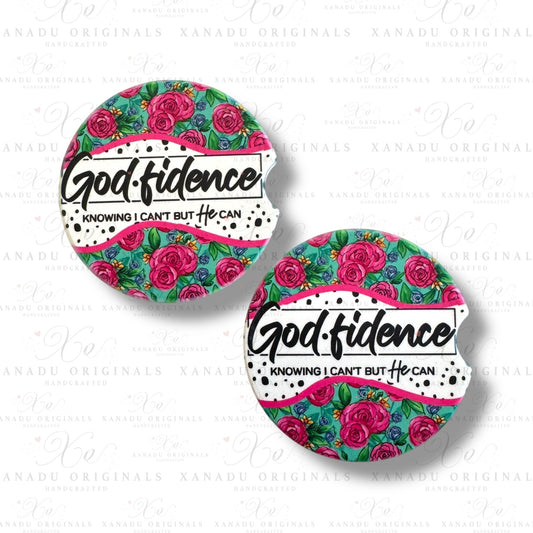 God-fidence Ceramic Car Coasters
