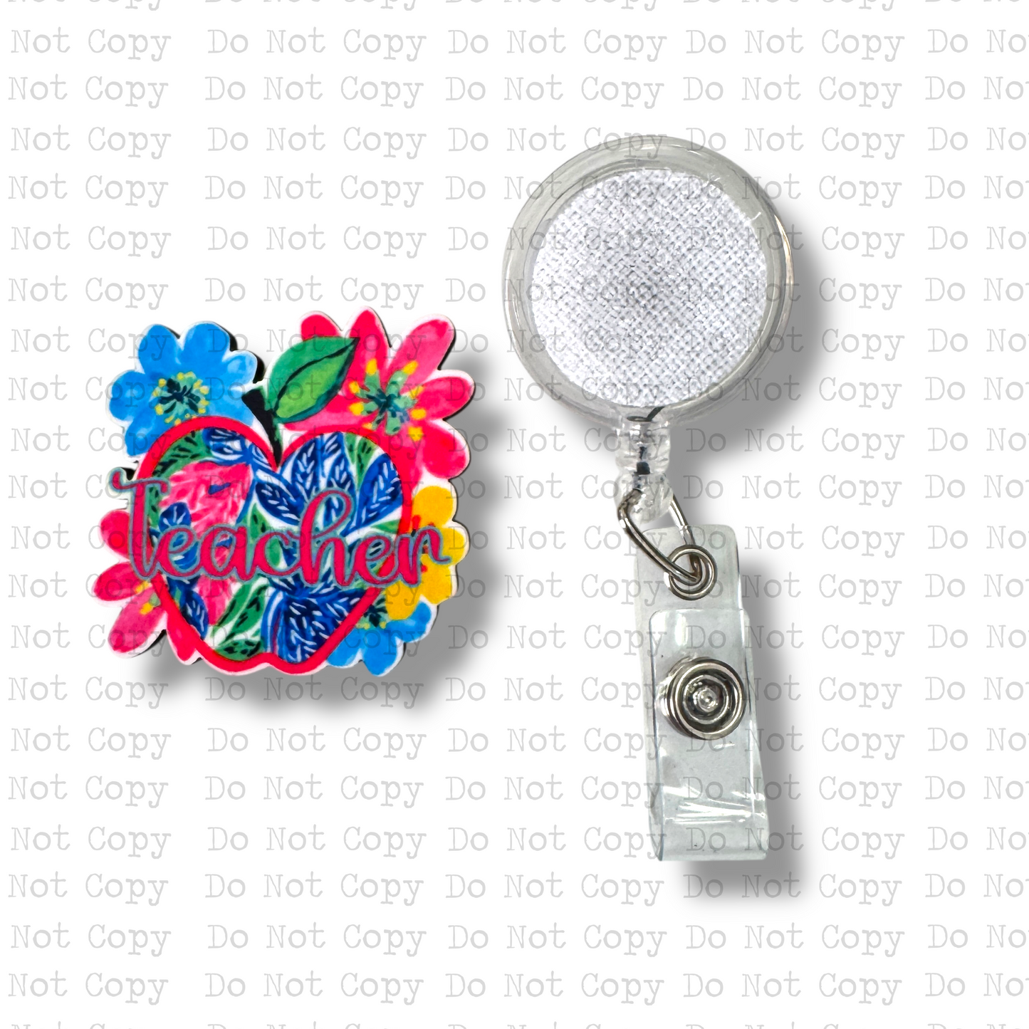 Floral Teacher Interchangeable Badge Button with Reel Option
