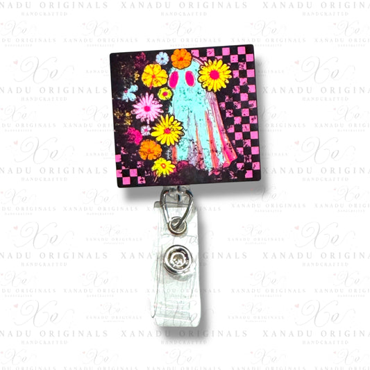Neon Flower Ghost Interchangeable Badge Button with Reel Option