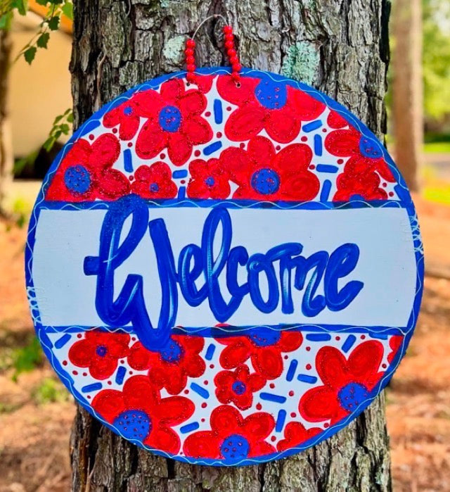 Red,White, and Blue Welcome Door Hanger  $50  6-20-26  10:00-12:00