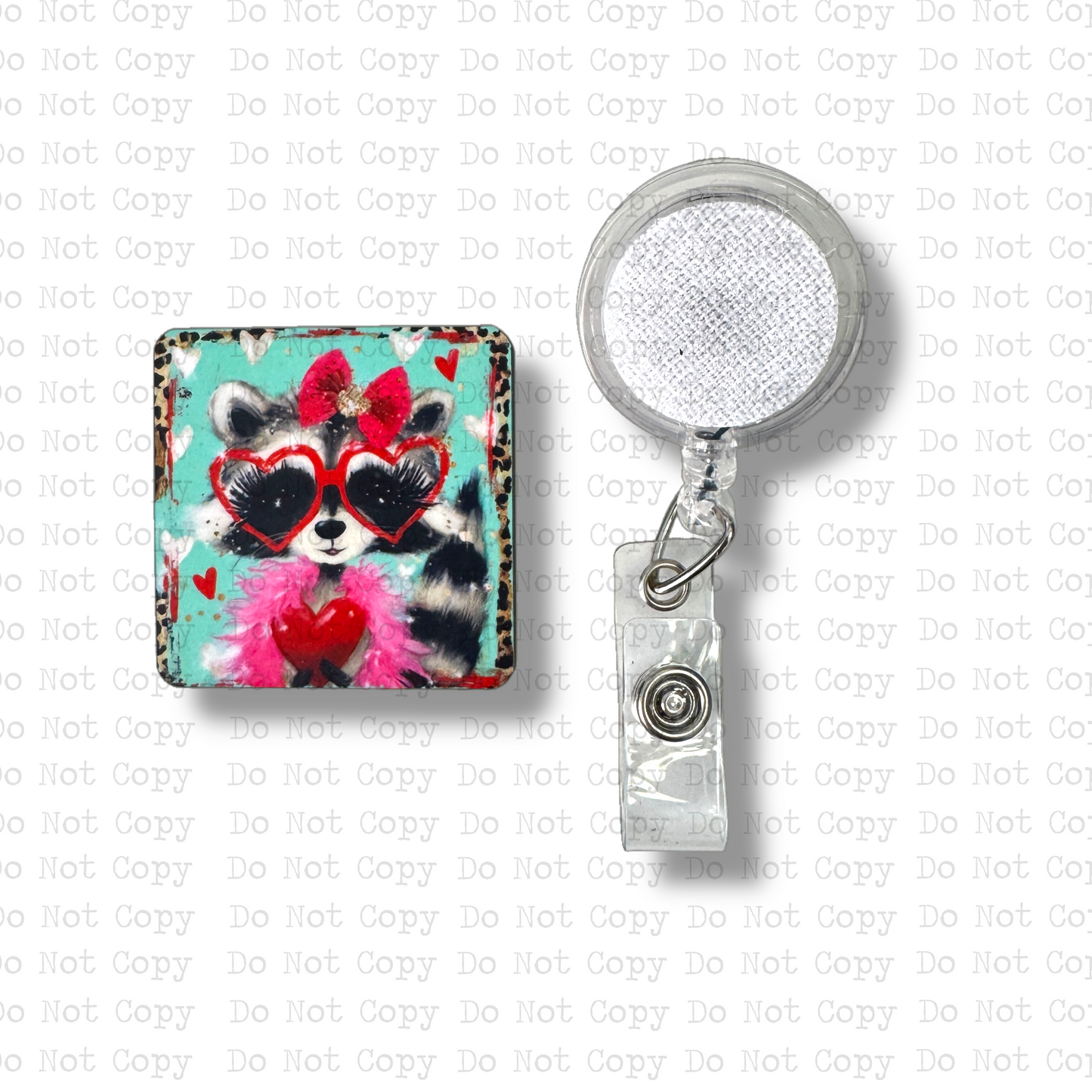 Raccoon Valentine Interchangeable Badge Button with Reel Option