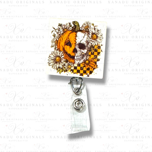 Pumpkin Skull Interchangeable Badge Button with Reel Option