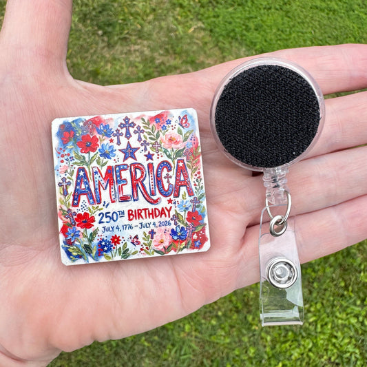 America 250 Years Interchangeable Badge Button with Reel Option