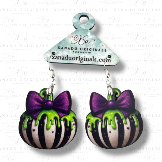 Purple Bow Pumpkin Earrings