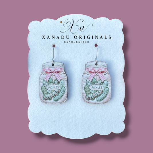 Quilted Pickle Jar Earrings