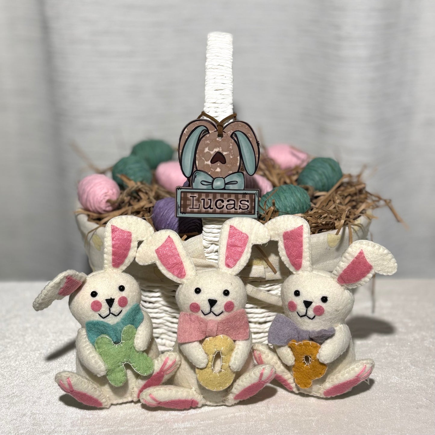 Boy Bunny with Bowtie Personalized Easter Basket Tag