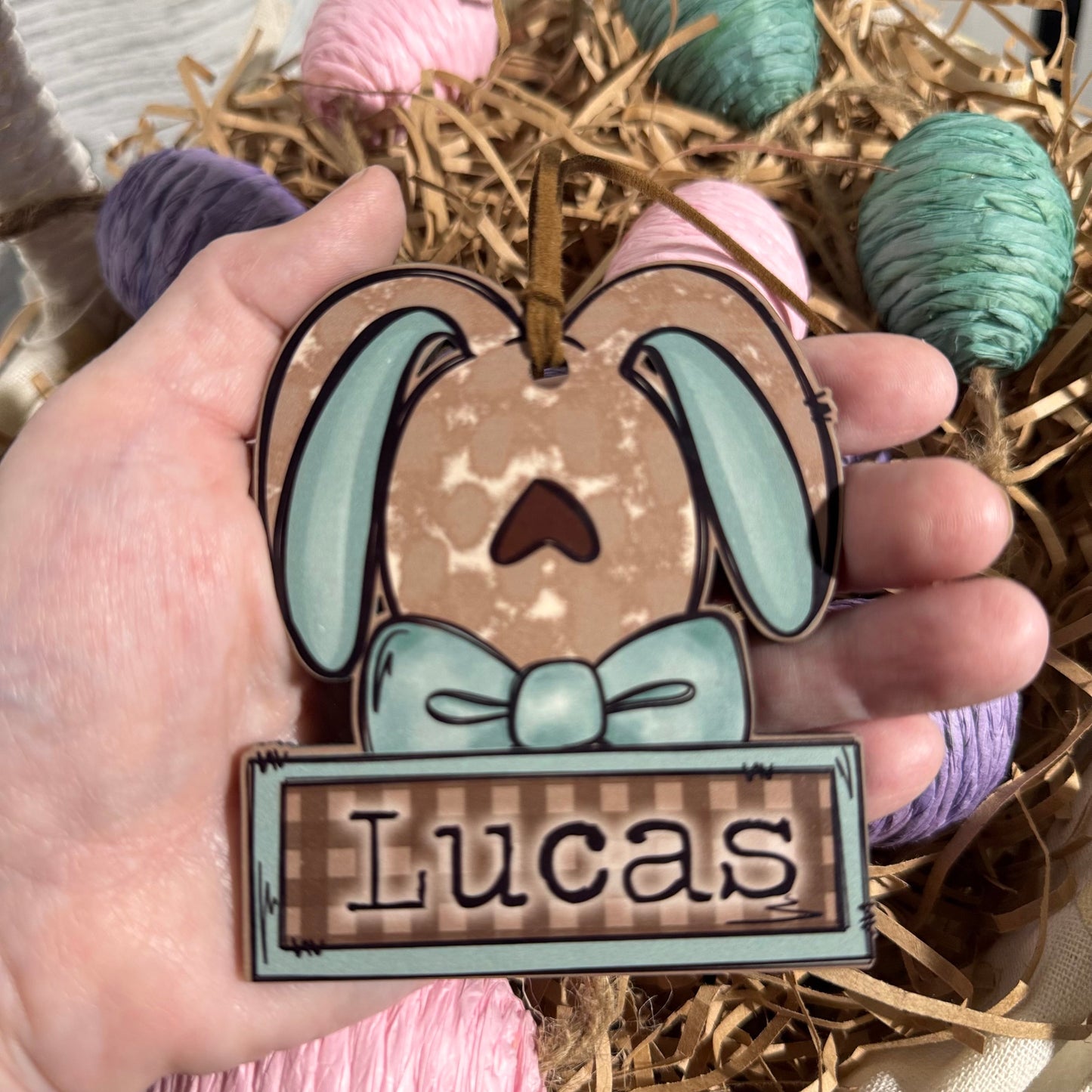 Boy Bunny with Bowtie Personalized Easter Basket Tag
