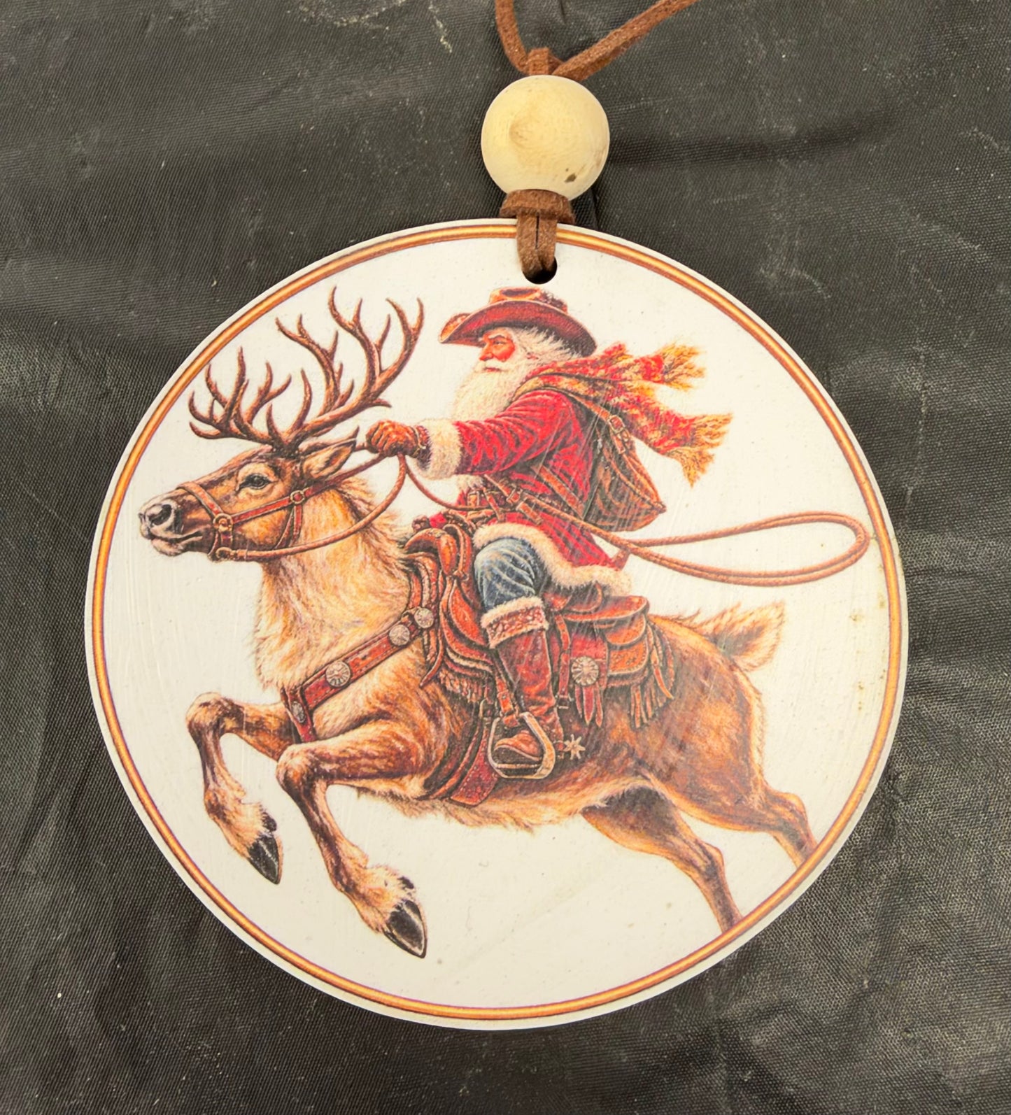 Cowboy Santa on Reindeer Ornament