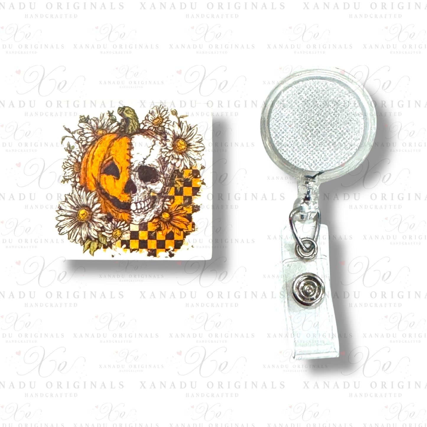 Pumpkin Skull Interchangeable Badge Button with Reel Option