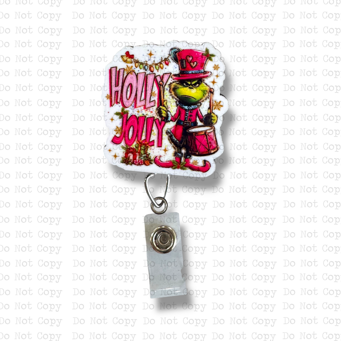 Holly Jolly Grinch Interchangeable Badge Button with Reel Option