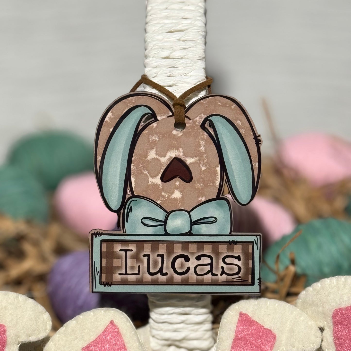 Boy Bunny with Bowtie Personalized Easter Basket Tag