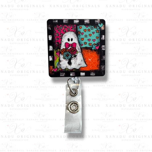 Poppy Flower Ghost Interchangeable Badge Button with Reel Option