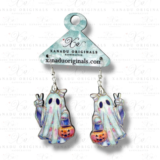 Neon Peace Ghost Earrings