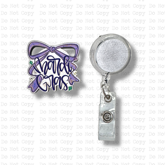 Mardi Gras Bow Interchangeable Badge Button with Reel Option