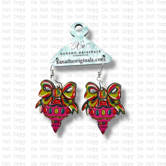Festive Bow Pink Teardrop Earrings