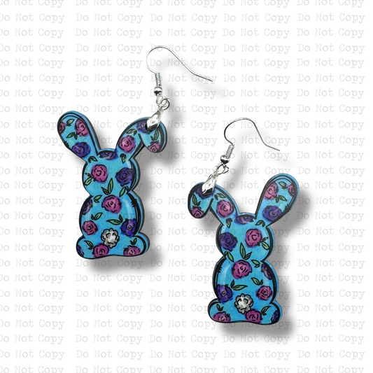 Blue Floral Bunny Earring