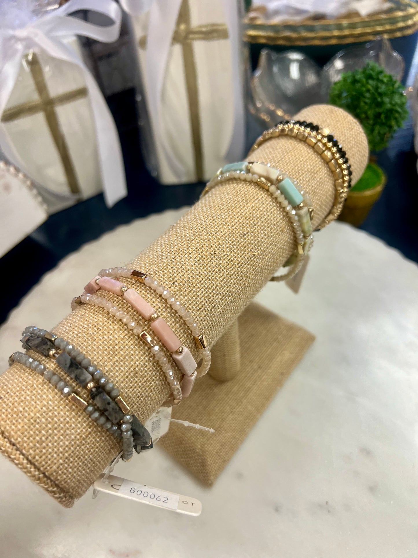 Rectangle Linked Bead Bracelet Stack