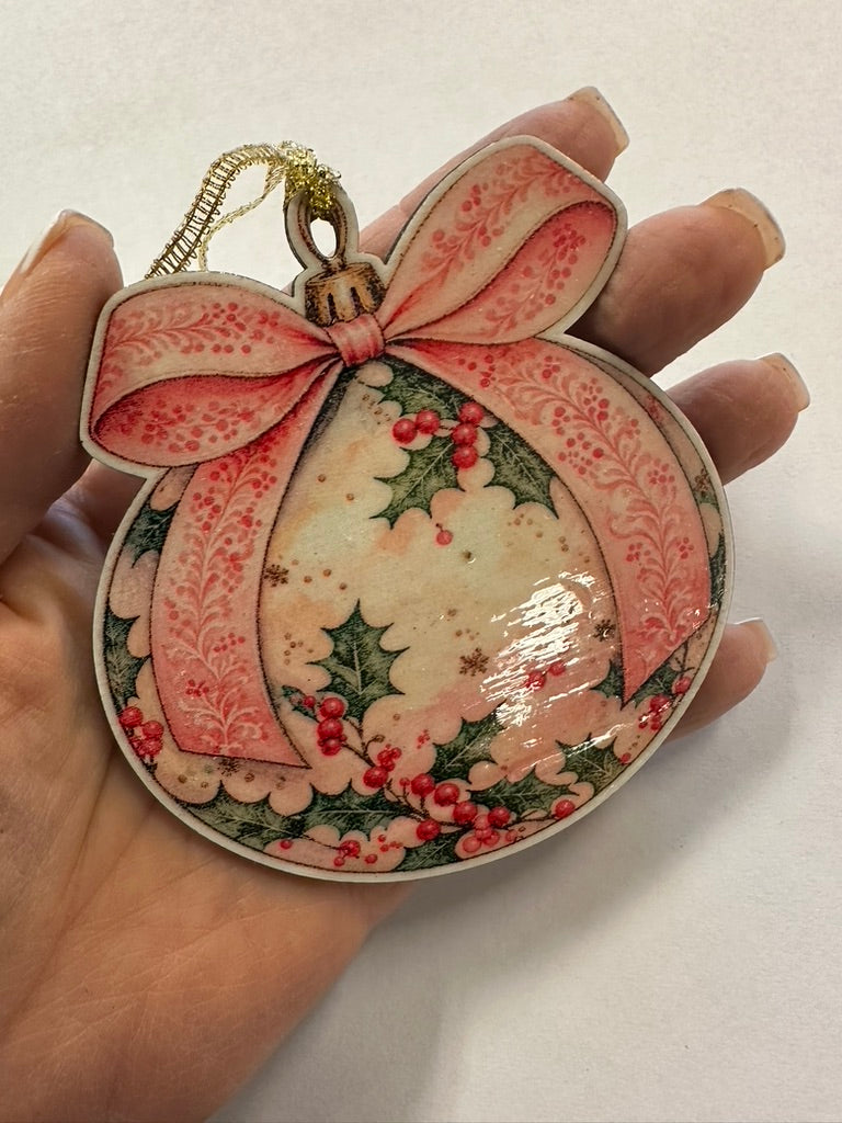 Pink Bow Mistletoe Ornament
