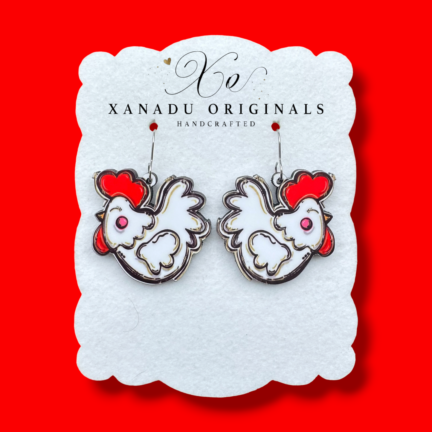 Whimsical White Chicken Earrings