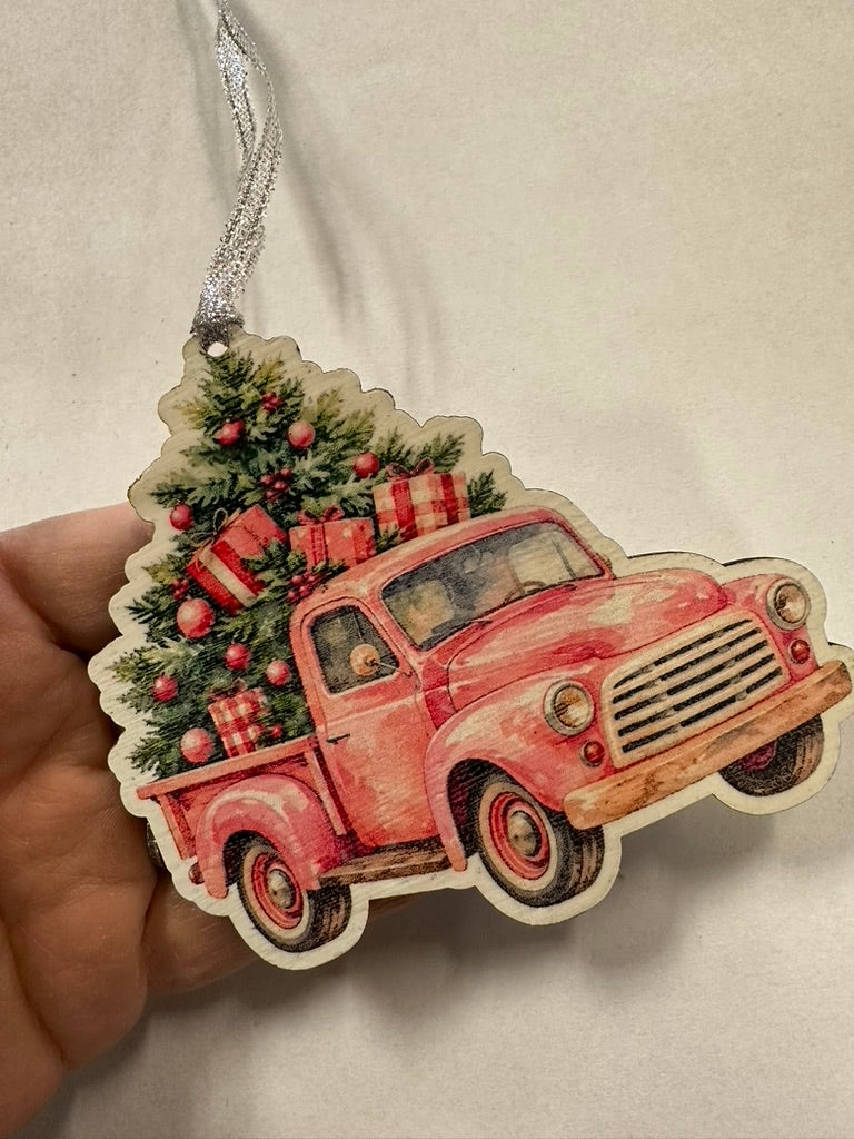 Pink Christmas Truck Ornament