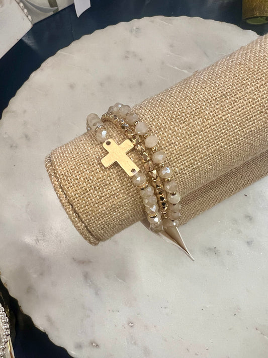 Cross Bead Bracelet Stack