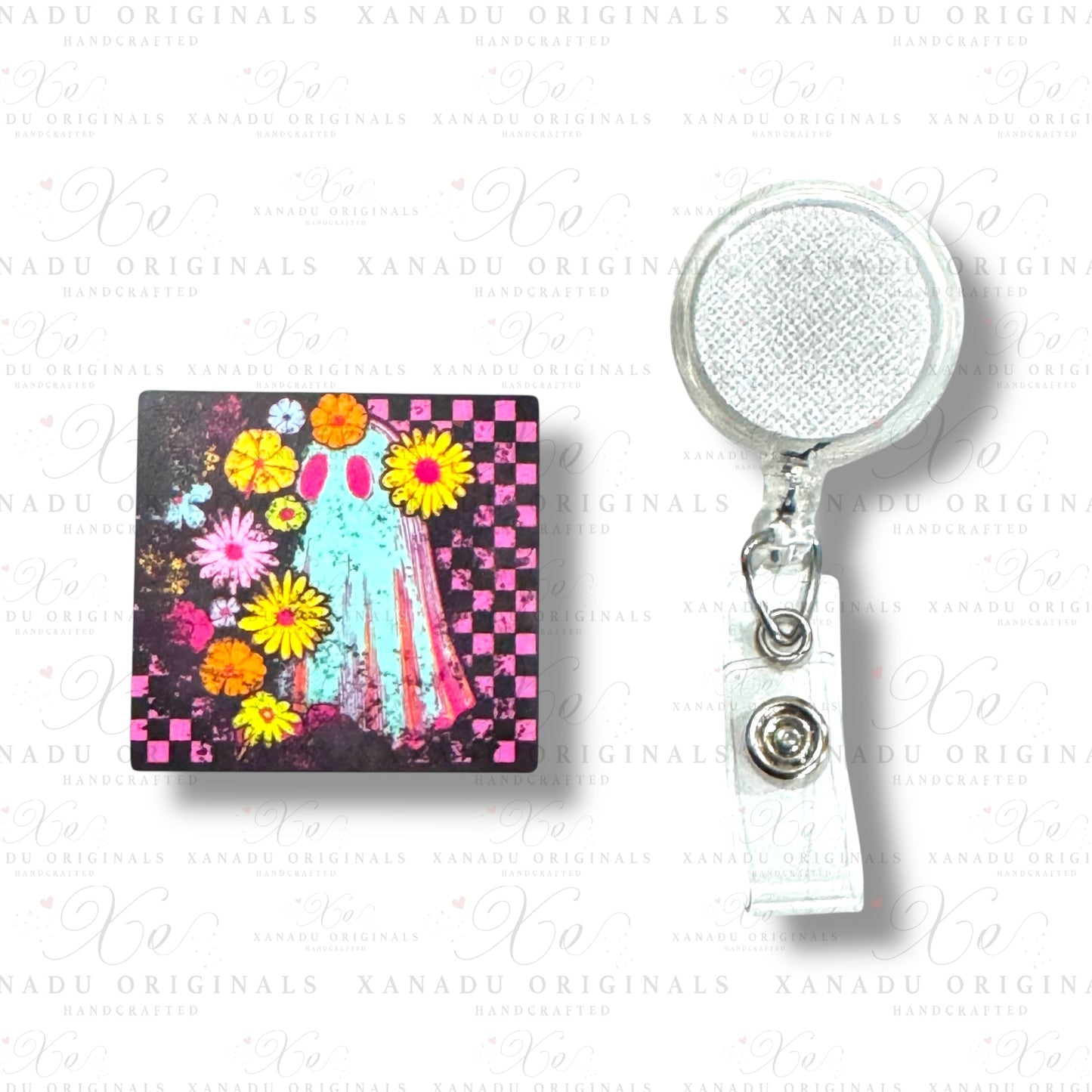 Neon Flower Ghost Interchangeable Badge Button with Reel Option