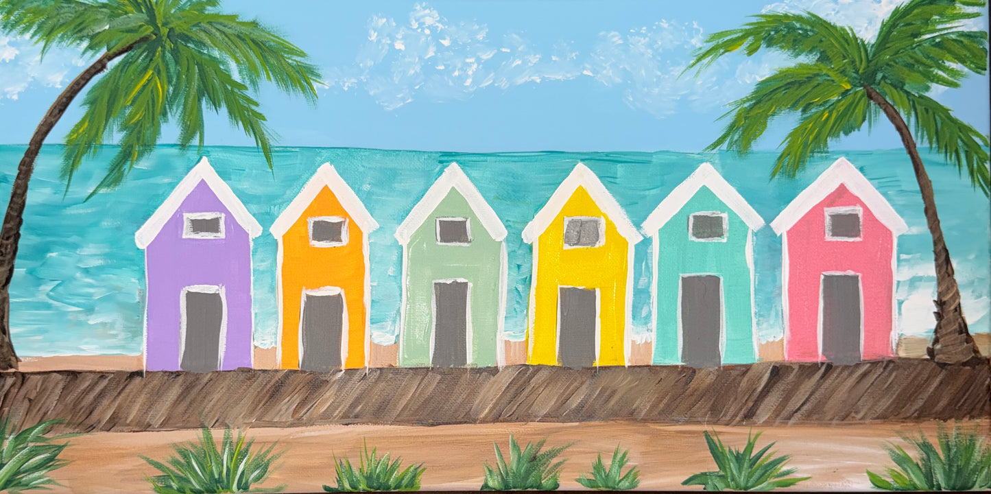 “Seaside Row”Canvas Painting Class $35  7-20-26 6:00-8:00