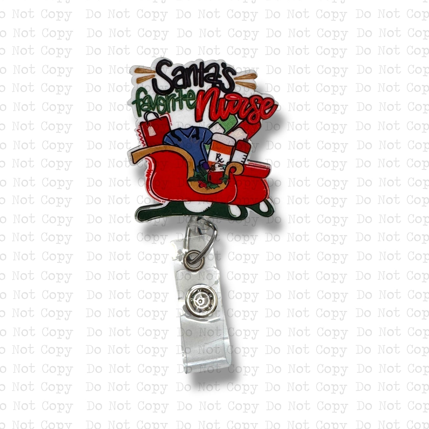 Santas Favorite Nurse Interchangeable Badge Button with Reel Option
