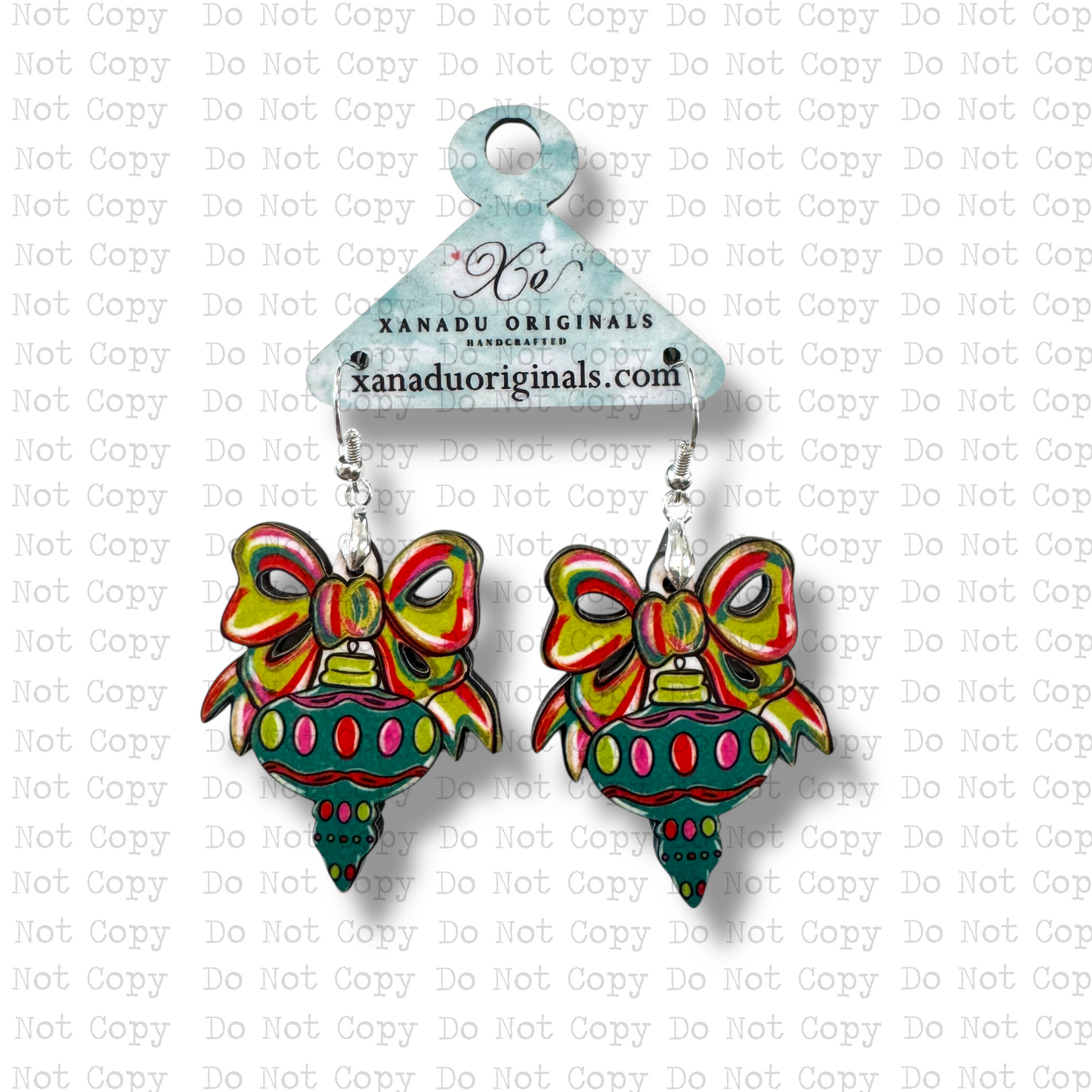 Festive Bow Green Teardrop Earrings